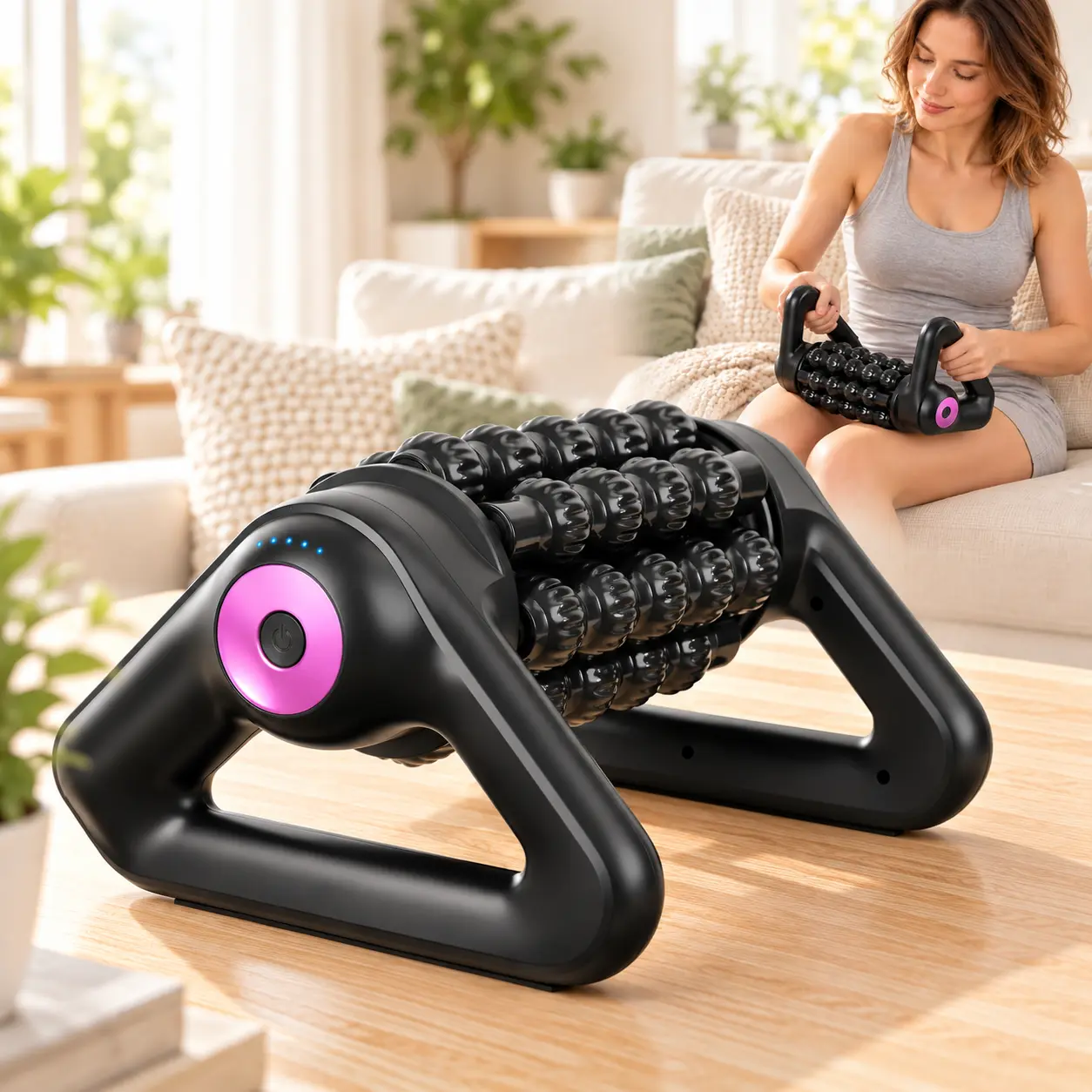 Electric Rotating Massage Roller, 5-Speed Cordless Muscle Massager with Dual Handles, 1800mAh USB-C Rechargeable for Muscle Relaxation & Post-Workout Recovery, Fitness Gift for Men & Women Deep Tissue