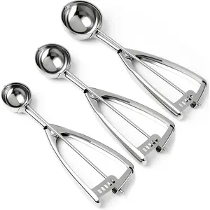 Scoop Set, Cookie Scoops for Baking Set of 3, Cookie Dough Scoop, 1 Tbsp/ 2 Tbsp/ 3 Tbsp, Melon Baller Scoop, Ice Cream Scoop with Trigger, for Cookie Cupcake Muffin Ice Cream Truffles