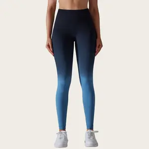Anna-Kaci Active Women's High-Waisted Gradient Leggings Seamless Yoga Workout Pants Compression Tights- Small, Blue