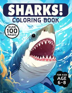 SHARKS! Coloring Book for Kids Age 6-8: 100 Pages of Fun Jumbo Shark Images To Easily Color 8.5x11 for Girls, Boys Toddlers