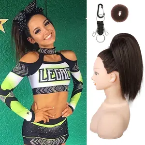 Cheer Ponytail Hair Piece, 10" Straight Tangle-Resistant Smooth Natural Brown Cheerleader Hairpiece Ponytail Extension for Cheer Competition, Dance, Performance, Dark Brown
