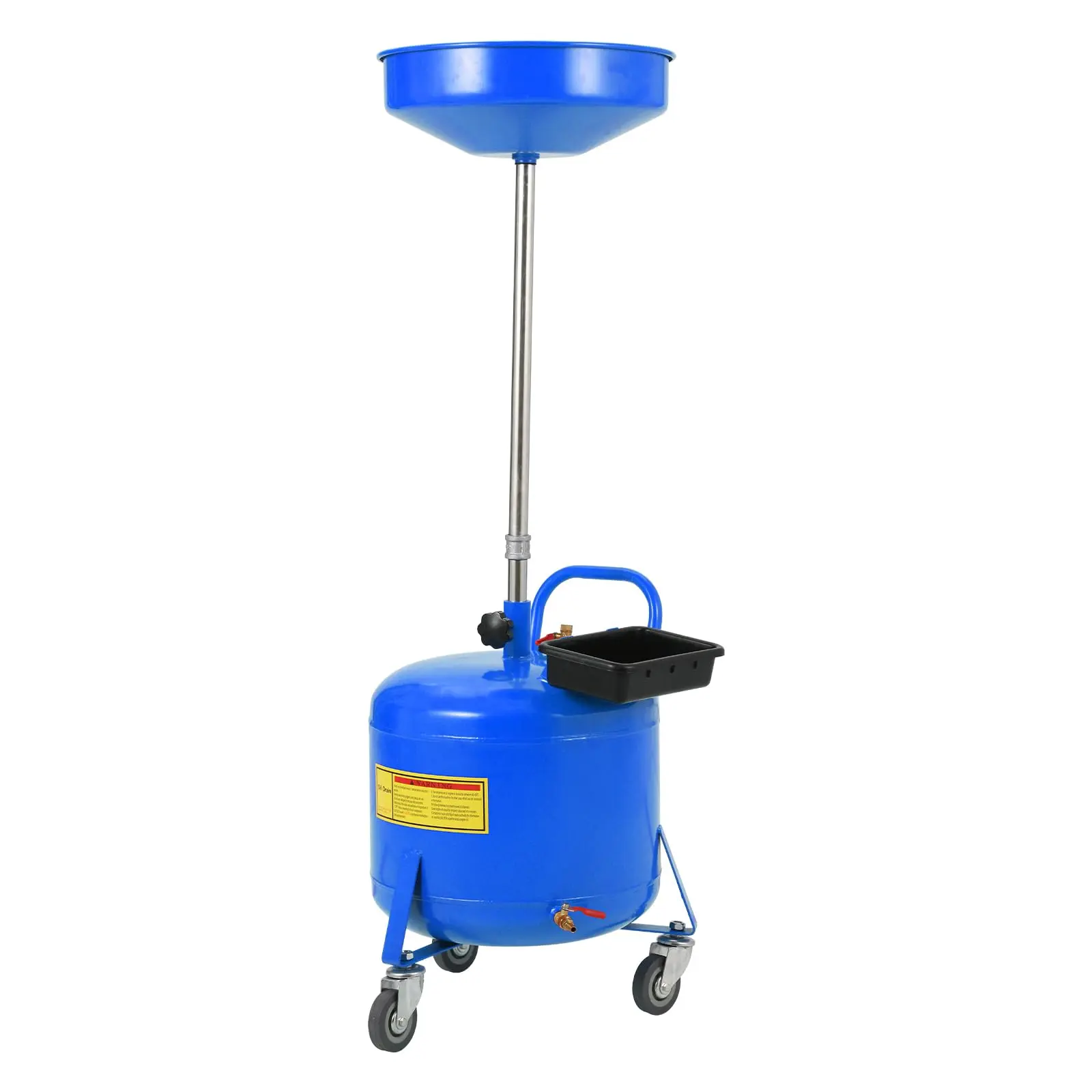 Garvee 8 Gallon Waste Oil Drain Tank Portable Air Operated Oil Drainer with Adjustable Funnel Height 28 to 62 Inches 15 Inch Funnel Fluid Fuel Transfer Drain Container with 360 Degree Wheels and Toolbox Blue
