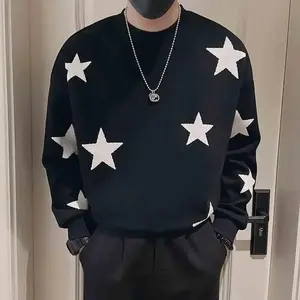 Autumn Harajuku Men Sweatshirts Black Long Sleeved T-shirt Men Clothes Stars Graphic top Crewneck for Men Streetwear 2024