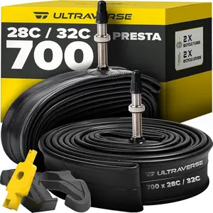 Ultraverse Butyl Rubber Bike Tubes For 700x23-25c, 700x28-32c, 700x35-43c Road And Gravel Wheels - 2 Pack With 48mm Presta Valve
