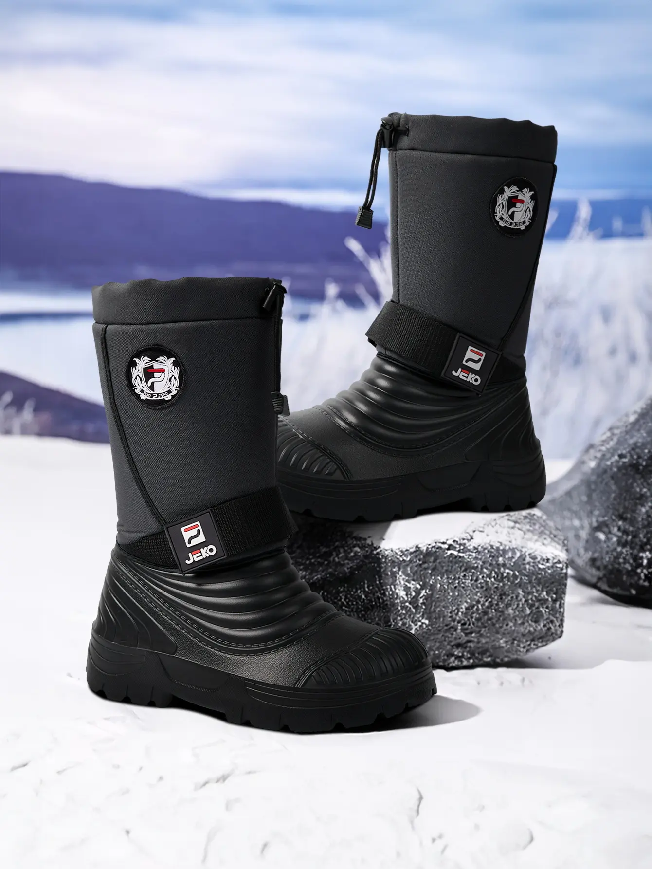 Men's Waterproof Hiking Boots - Winter Warm Insulated Lining, Windproof, Non-Slip Hiking Footwear for Outdoor Sports, Large Sizes
