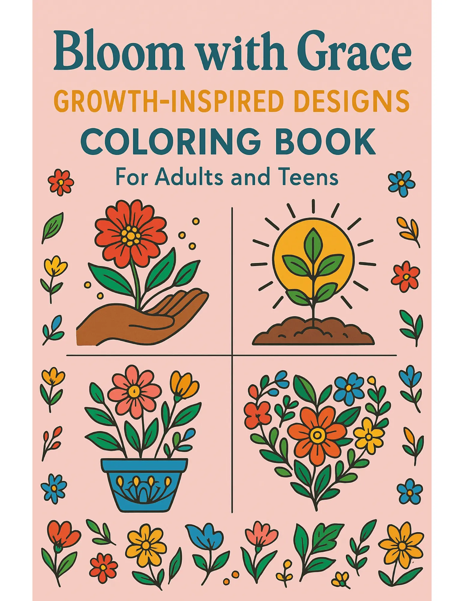Bloom with Grace Growth-Inspired Designs Coloring Book Sheets For Adults and Teens