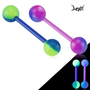 Green/Blue and Purple/Blue Glow In The Dark Ball Acrylic Flexible Barbell
