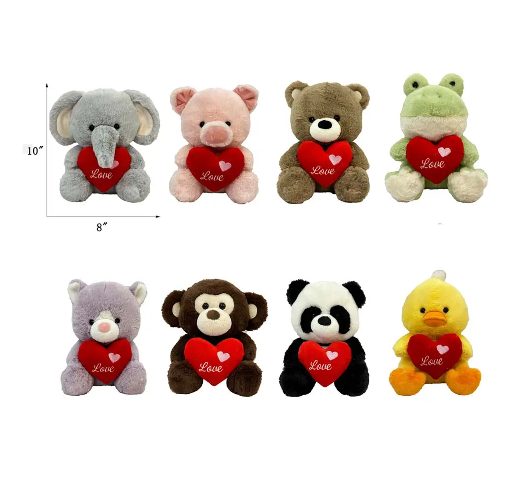 Cute and Adorable 10-inch Plush Animals Holding Hearts- Perfect for Birthdays, Holidays, and Valentine's Day Gifts