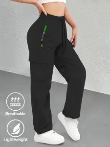 Women's multi-pocket summer thin sweatpants - adjustable drawstring waist non-elastic machine-washed fabric fitness pants, light and skin-friendly fabric, smooth to the touch, suitable for indoor sports and summer outdoor sports