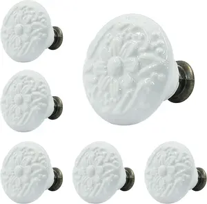 White Ceramic Knobs and Pulls for Drawer, Dressers, Cupboard, Closet - 34mm / 1.3Inch Diameter (10Pcs)