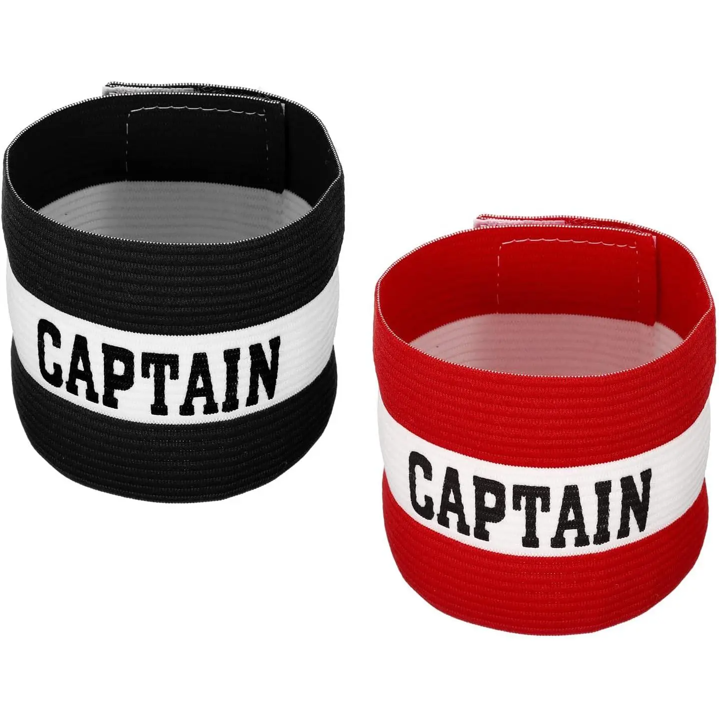 Captain's Armband, 2 Pack Elastic Arm Band for Soccer Team Adjustable Soccer Rugby Basketball , Black Red