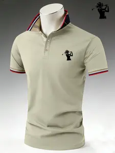 1 men's polo shirt, Fitted, Geometric, Casual, fashionable high-end printing, fashionable collar design, suitable for outdoor travel, business gatherings, home or work, holiday gifts, Father's Day