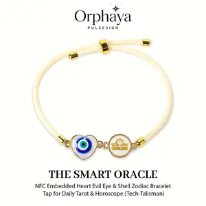 Sagittarius "Explorer's Compass" NFC Smart Oracle Bracelet Set - Heart Evil Eye & Mother of Pearl Zodiac Charm (Includes 4 Interchangeable Cords)