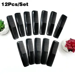 12 Pcs/Set Mini Black Hair Comb,Comb Set, Portable Plastic Comb,Detangling Comb,Teasing And Styling,Fine Tooth Comb,Durable,Flexible,Anti-Static,Salon/Hotel/Pocket Use,Travelcomb,Saloncomb,Pocket Size Comb,Bulk Combs,Tiktokmademebuyit