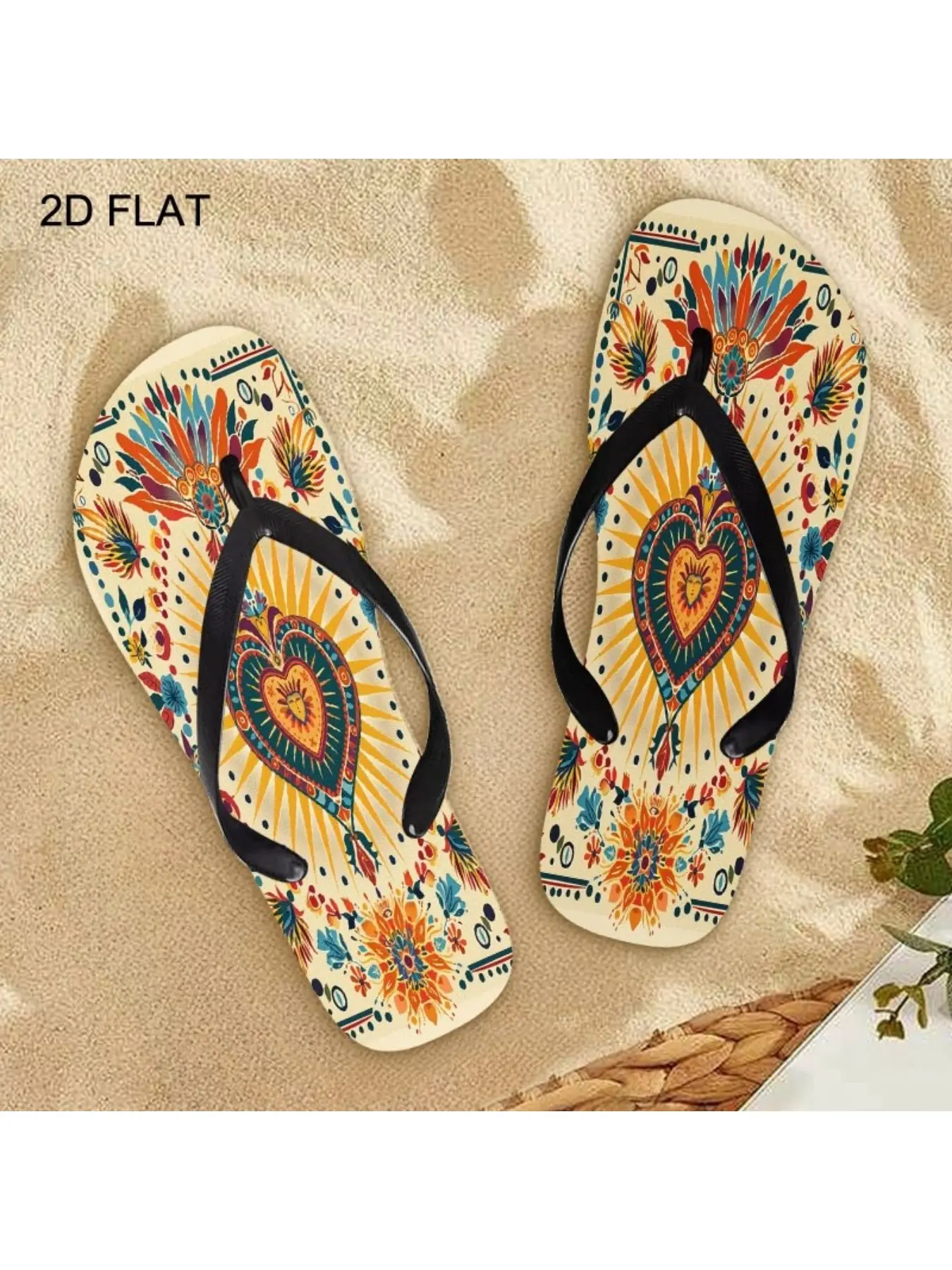 New Women'S Flip Flops for Summer 2026, Featuring an Open Toe And Flat Heel, Available in Various Colors And Sizes. These Sandals Showcase a Mexican Folk Art Heart Design, Making Them a Perfect Festive Gift for Mother'S Day And Easter, Women Shoes