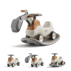 UNICOO 4-in-1 Excavator Rocker n Ride, Ride-On Baby Balance Bike with Detachable Balance Board, Toddler Rocking Chair, Movable Arm, Ride On Toys for Toddlers 3-5, Indoor Outdoor