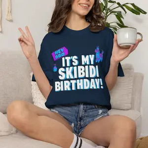 Unisex Cotton Short-Sleeve T-Shirt, Relaxed-Fit Streetwear Style Skibidi Meme Graphic Tee, Funny Birthday Party Garment
