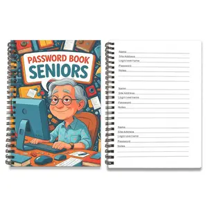 1pc Cartoon Seniors Spiral Password Notebook - Durable Internet & Computer Login Organizer, Usernames and Password Keeper for Home or Office, Colorful Design with Whimsical Elderly Couple Illustratio