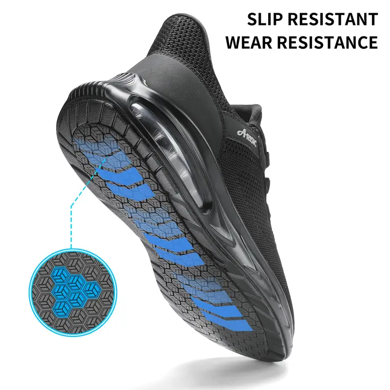 ARISIC Men's Non-Slip Safety Trainers - Waterproof Polyester Slip-On Work Shoes with Rubber Sole, Round Toe Comfortable Kitchen Footwear, Hands-Free Design (Fathersdaygift, Outdoorfun Option)