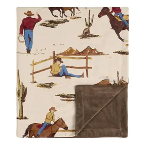 Sweet Jojo Designs Tan Brown Western Cowboy Boy Soft Baby Blanket Receiving Security Stroller Swaddle for Toddler Newborn Infant Kids Travel Minky - Wild West Southern Country South Horse Cow Animal
