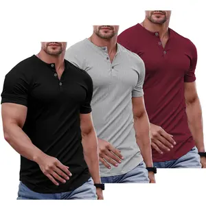 Men's Plain Muscle Slim Fitted Henley Shirts Crewneck Longline T-Shirt Gym Workout Athletic Shirt Tees with Button Menswear Casual Tops,Men's Classic Streetwear Clothing for Daily Wear,Fall Fashion Outfits 2026