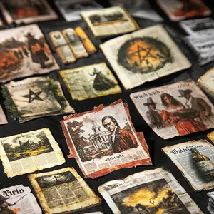 Beautiful Day Witch Newspaper Series Dark Theme Sticker Pack 4 Pieces, Perfect for Collectors & Fans, Unique Design Stickers Set