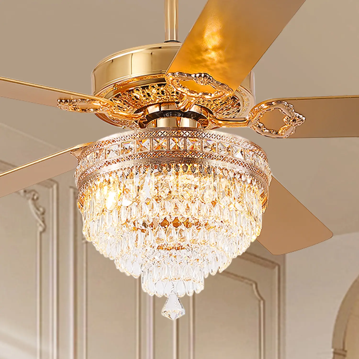 【Independence Day】Kviflon 52-Inch Crystal Fandelier with Lights Quiet AC Motor Remote Control Modern Farmhouse Style Indoor Outdoor Ceiling Fan for Living Room Dining Room Luxury Crystal Look Ultra Quiet Motor Comfortable Airflow Cozy Lighting-5003