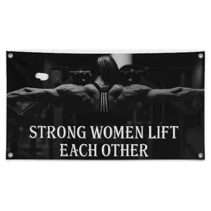 STRONG WOMEN LIFT EACH OTHER - Motivational Banner - 48 x 21 Inch Wall Decor - Durable 13oz UV Printed Vinyl with 4 Corner Grommets - Women Fitness Gym Office Garage Workout Poster Style Banner - Bold Sturdy Indoor Outdoor Sign Hanging Banner