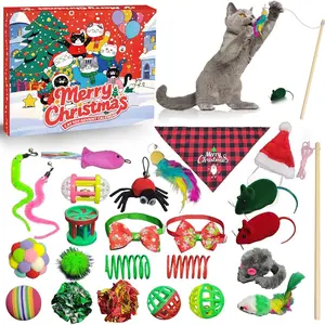 Cat Advent Calendar 2025 24 Days Christmas Countdown with Fish Toys Mice Feather Teaser Ball Bells for Kitten Xmas Gifts for Cat Lovers Interactive Toys for Festive Play