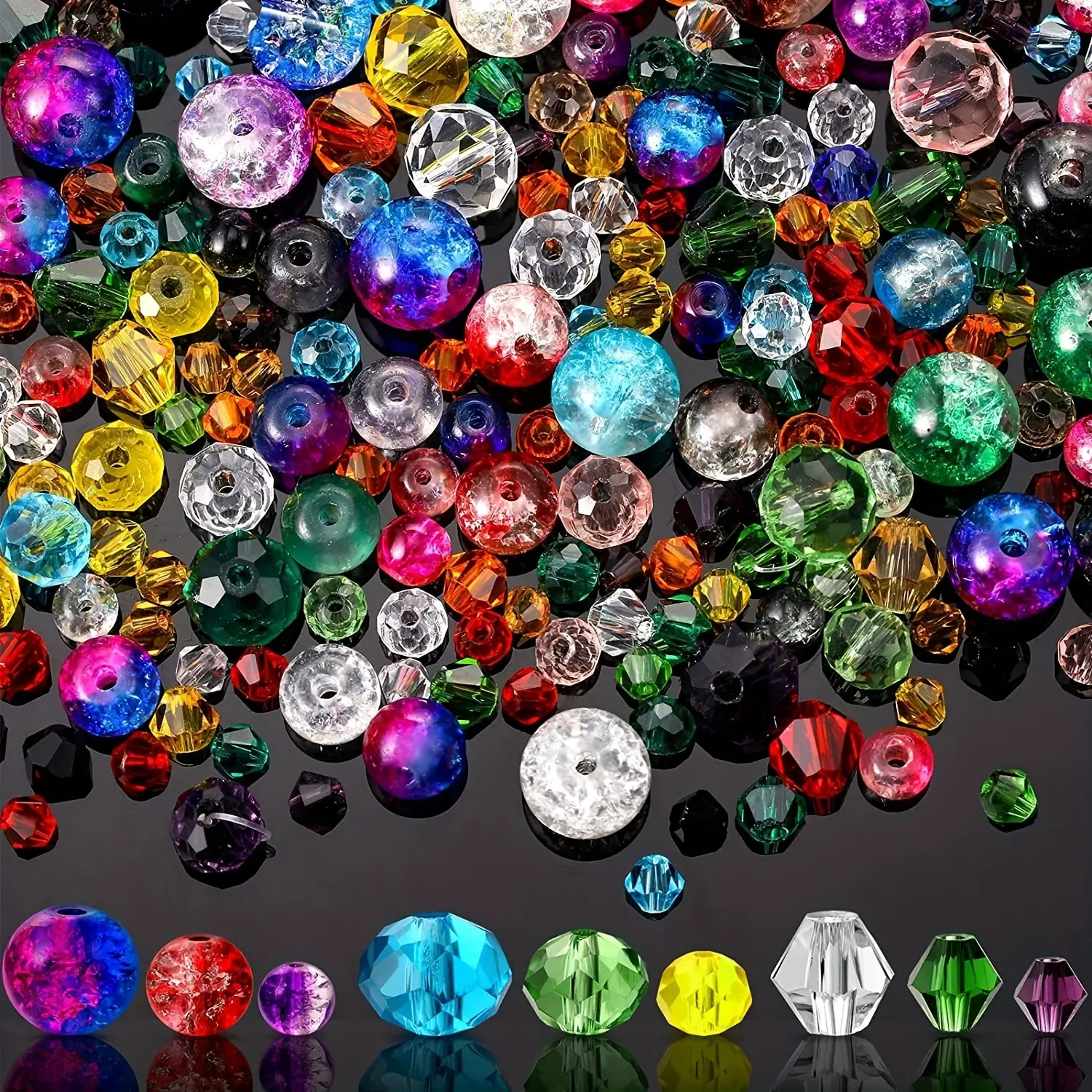 High-Quality 540-660pcs Faceted Crackle Glass Beads - Iridescent Bicone Shape, Versatile DIY Craft Supplies for Jewelry Making, Essentials for DIY Jewelry Enthusiasts, Versatile For Jewelry Making