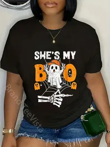 100% Cotton She’s My Boo Ghost Matching Couple Halloween Costume T-Shirt