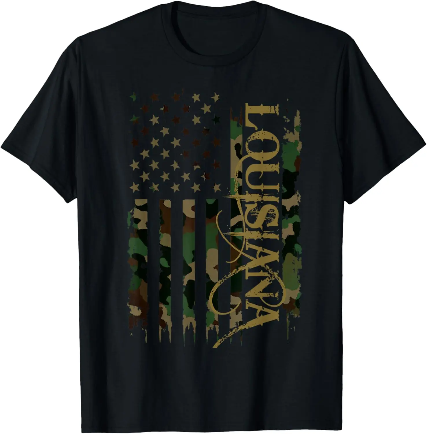 Women's 100% Cotton Casual Vintage Graphic T-Shirt, Round Neck Short-Sleeve Distressed Camo with US Flag, Plus-Size Ladies' Streetwear Everyday Clothes