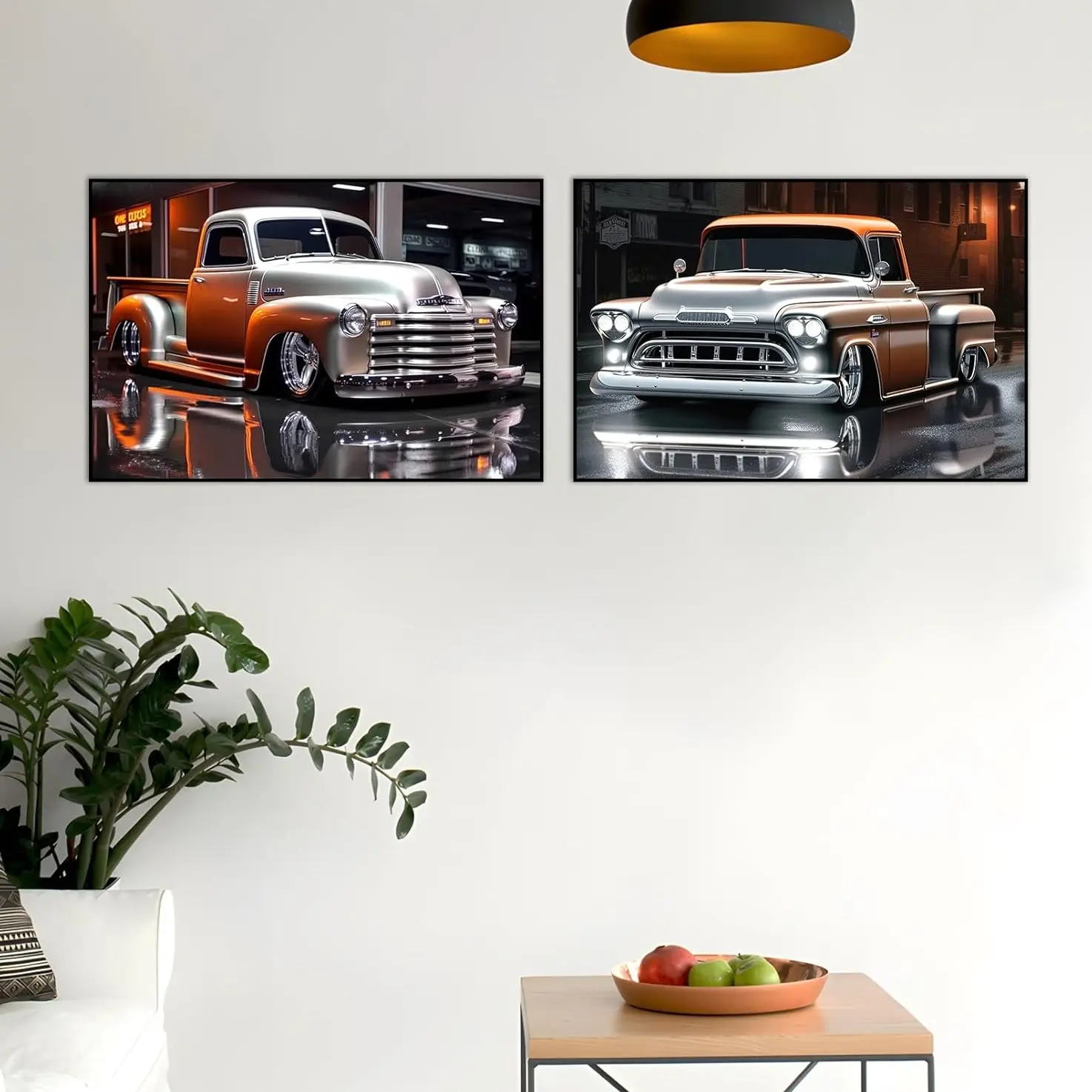 2pcs/set  Unframed Famous Brand Chevy Vintage Cars Poster Watercolor Canvas Painting Luxurious Wall Art for Man Cave Room Home Decor Car Lover Gift