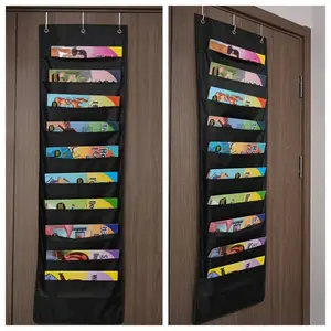 Heavy-Duty Nylon 10-Pocket Hanging Wall & Door File Organizer, 3 Hangers, Over-The-Door Storage Chart, Suitable for School, Office, Organization