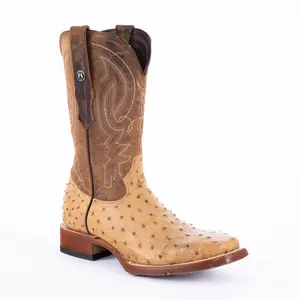 TANNER MARK MEN'S Print Ostrich MD Antique Cowboy Boots Rubber Sole