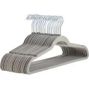 Slim, Velvet, Non-Slip Suit Clothes Hangers, Gray/Silver - Pack of 30