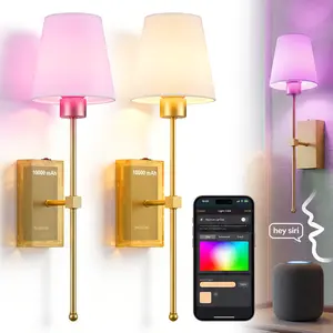 Battery Operated Wall Sconce Set of 2, Wireless Smart Indoor Wall Lamp with Matter Over Thread Protocol, Works with Apple Alexa, Samsung, Google, 10000mAh Rechargeable Battery, Long Lifespan