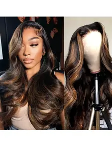 13X4 Lace Front Wig Made from Human Hair in Color 1B/30, Featuring Body Wave Style. This Pre-Plucked Lace Frontal Wig Has Highlights And HD Lace, Designed for Women. It Is a Glueless Balayage Wig with a Length of 20 Inches Human Hair Wigs