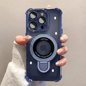 New Transparent Plated Bracket Phone Case for Electroplated Transparent Four-Corner Drop-Resistant iPhone 11 12 13 14 15 16 17 Pro Max Plus