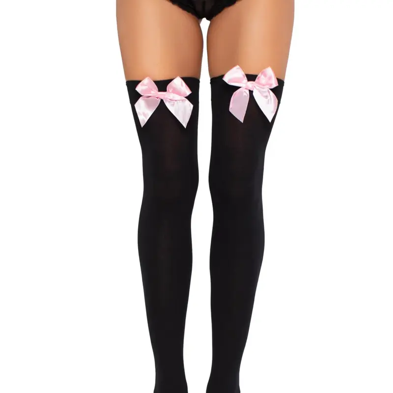 Clara Opaque Thigh High Socks with Pink Bow Detail for Stylish Legwear