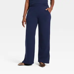 Women's Mid-Rise Wide Leg French Terry Pants - A New Day