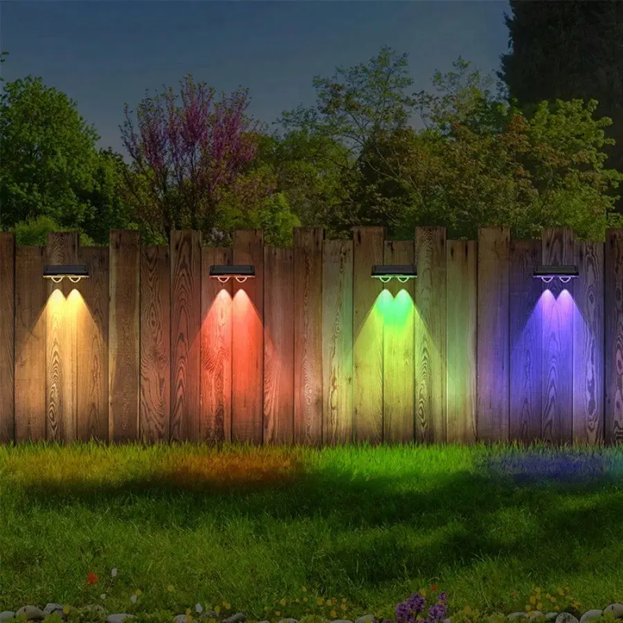 Outdoor Solar Fence Lights, RGB Solar Landscape Lights, Waterproof Outdoor Lighting for Garden, Backyard Pathway Deck Decor