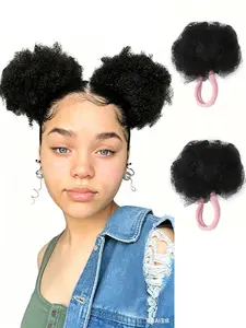 2PCS Puff Ponytail Extensions 2pcs Synthetic Afro Kinky Curly Hair Bun for Little Girls Comfortable