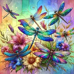 Colorful Stained Glass Dragonfly Diamond Painting Kit, Floral Dragonfly Mosaic Art, High-Quality Full Drill Round & Square Rhinestone Mosaic, 5D DIY Handmade Cross Stitch Home Wall Decor, 12x16 inch / 30x40cm