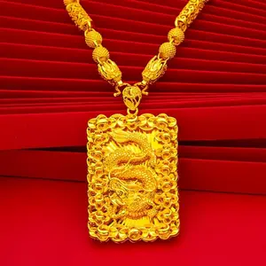 Cool Handsome 24K Gold Plated Copper Dragon Pendant Necklace for Men, Great Gift for Father's Day Christmas Valentine's Day for Father Husband Son