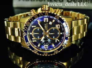 NEW Invicta Men's 45mm PILOT Specialty Chronograph BLUE DIAL 18K Gold Stainless Steel Watch