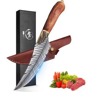 Feather Boning Knife Japanese Forged in Fire Fancy Cleaver with Sheath Camping BBQ Birthday Father Mother Christmas Day Gift 5.9"