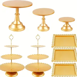 Elegant 8-Piece Metal Dessert Stand Set for Cakes Cupcakes Cookies Donuts Candy Weddings Birthdays Ramadan Parties Round Holder Display