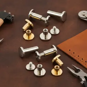 Heavy Duty Brass Binding Rivets Set, Leather Craft Belt Wallet Album DIY Tools, Industrial Precision Metal Fasteners for Desk Calendar Menu Repair, Durable Multi-Function Hardware Kit
