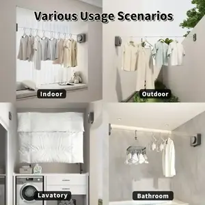15.1 Ft 40LB Heavy-Duty Retractable Clothes Line - Wall Mounted Indoor and Outdoor Clotheslines - Durable, Space-Saving, and Easy to Install Laundry Line Solution Accessories, Laundry Products